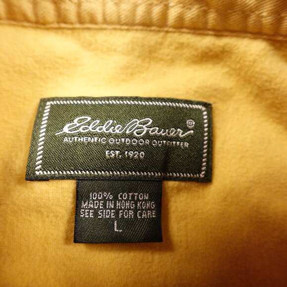 Eddie Bauer Flannel Button-Down Shirt Men’s Large Yellow Long Sleeve 100% Cotton - Picture 2 of 7